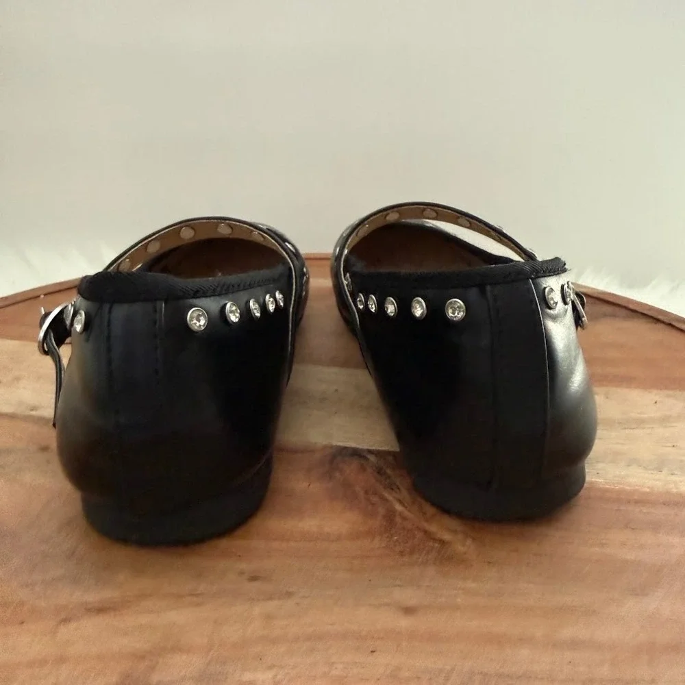 Steve Madden‎ Kids Black Rhinestone Mary Jane Flats Dress Shoes Size Youth 5
